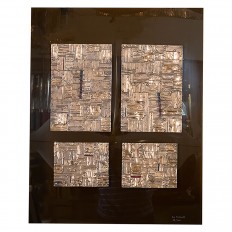 Set of four bronze panels on smoked Lucite surround